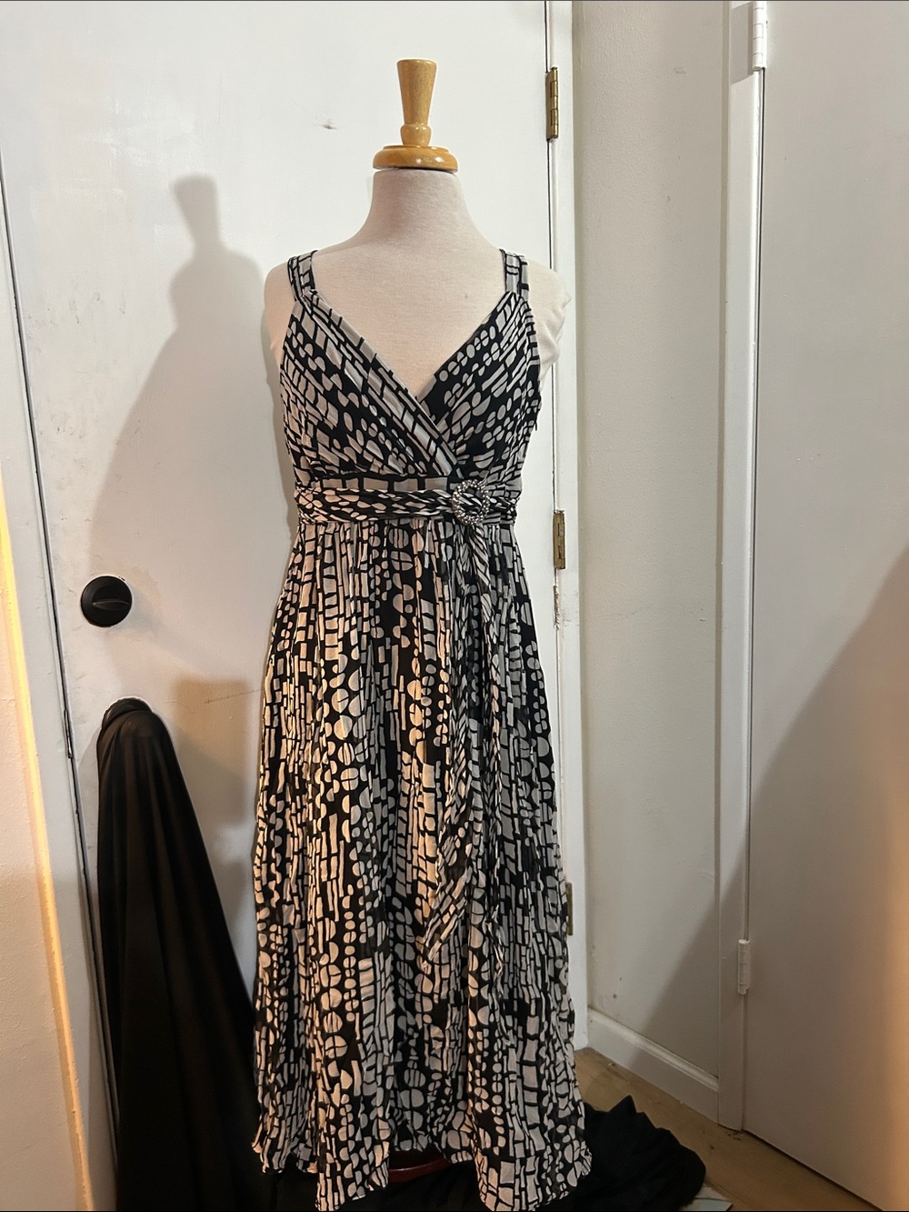 Coldwater Creek Black & White Printed Wrap Maxi Dress